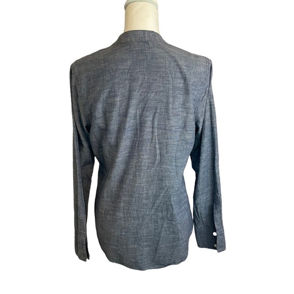 Lucky Brand Chambray Blue Jean Tuxedo Mandarin Collar Button Down Shirt Size Med - Picture 3 of 12